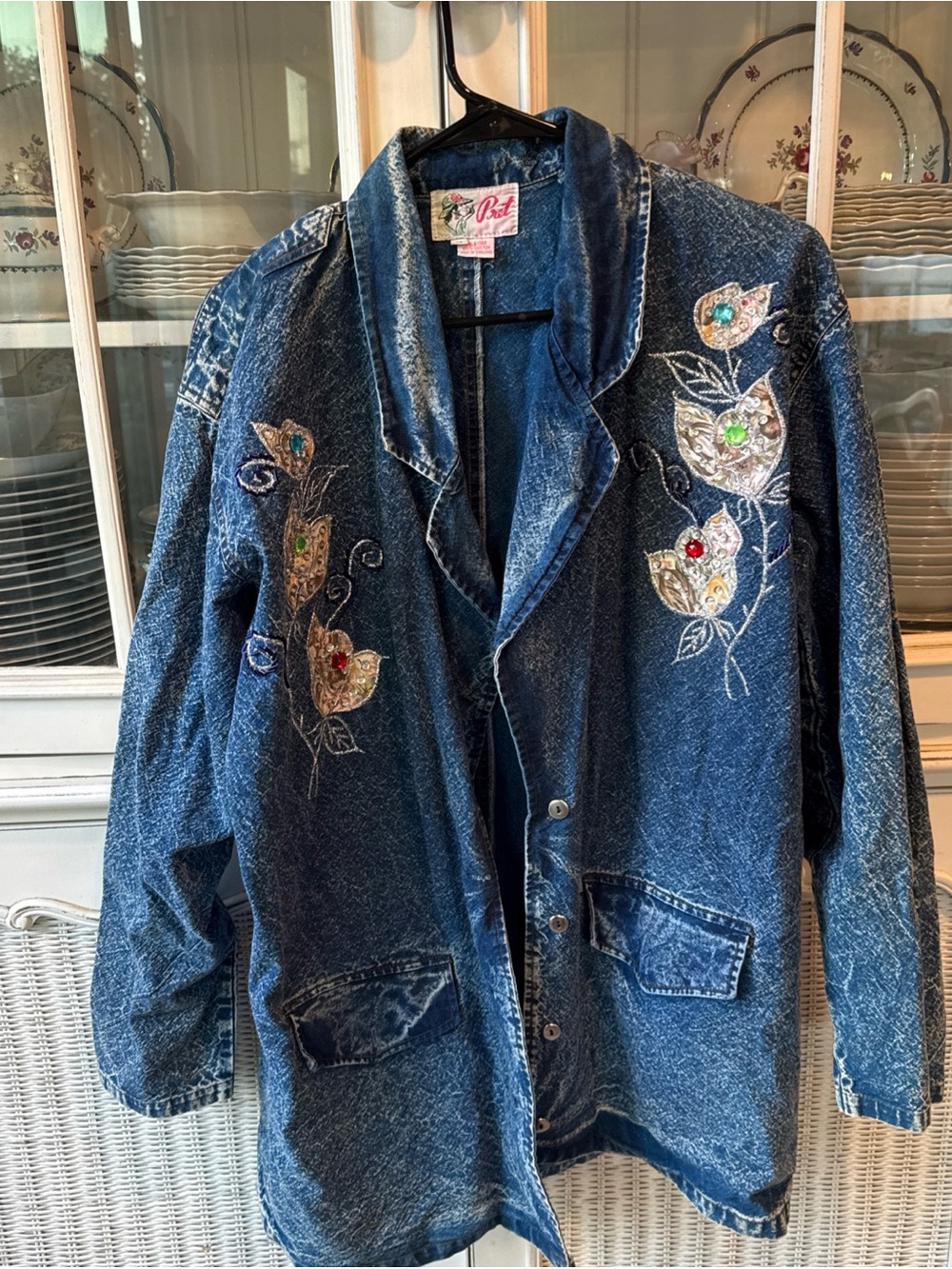 Women's Embellished Denim Blazer Jacket in Blue
